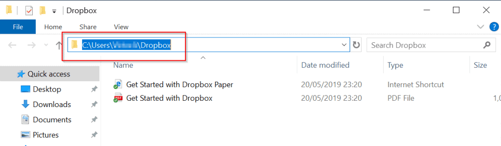 default Dropbox login folder location