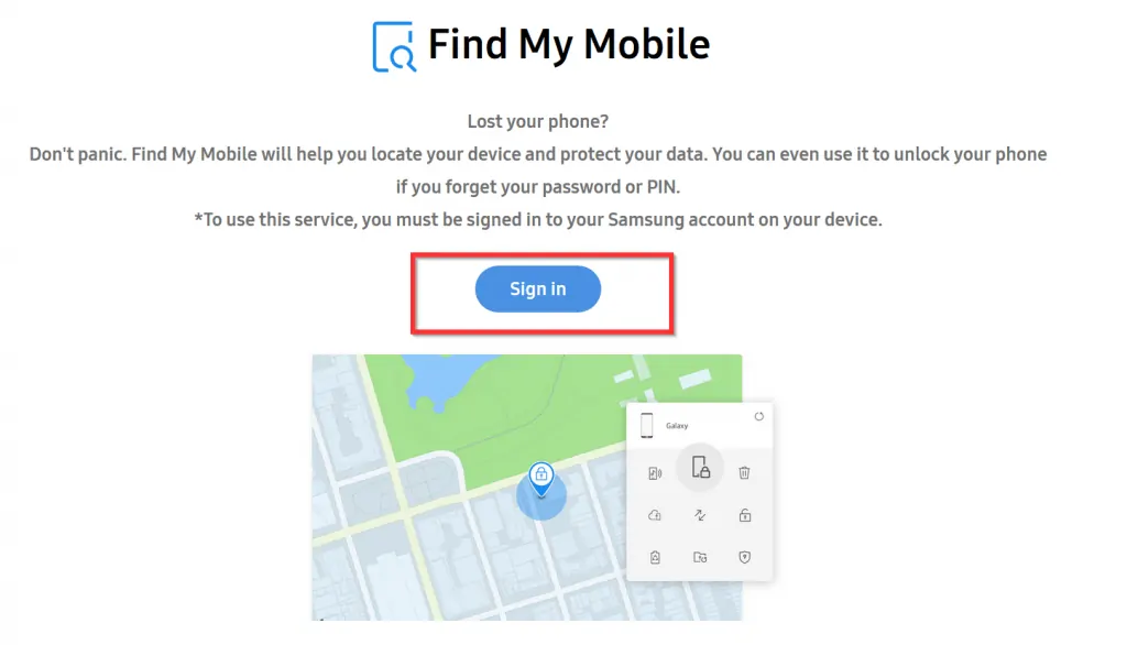 Find my mobile page from a browser