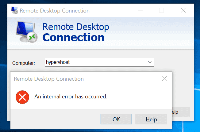 rdp an internal error has occurred server 2016