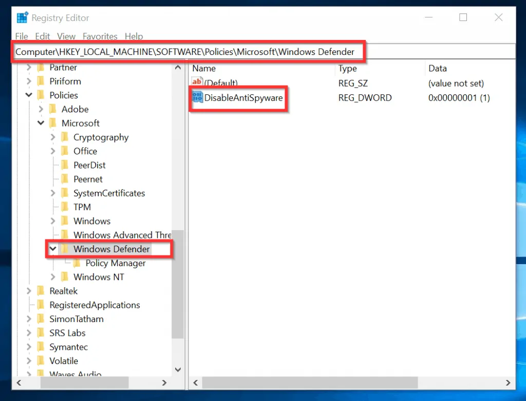 "Windows Defender is Blocked by Group Policy" - Windows Defender DWORD key