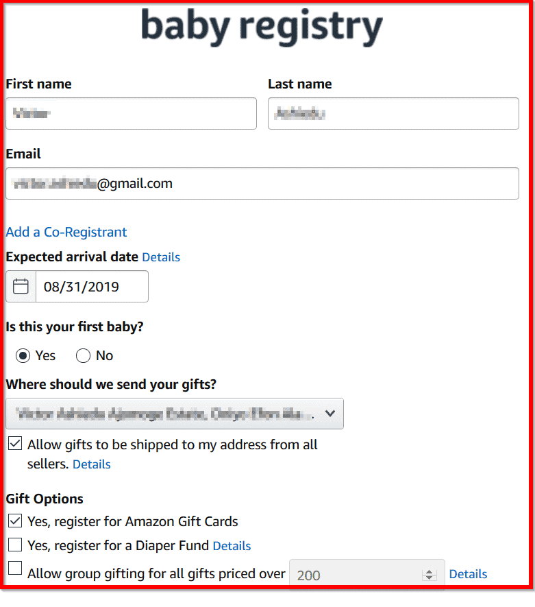 Amazon Baby Registry - registration