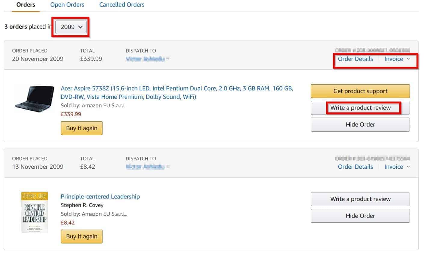 amazon past orders