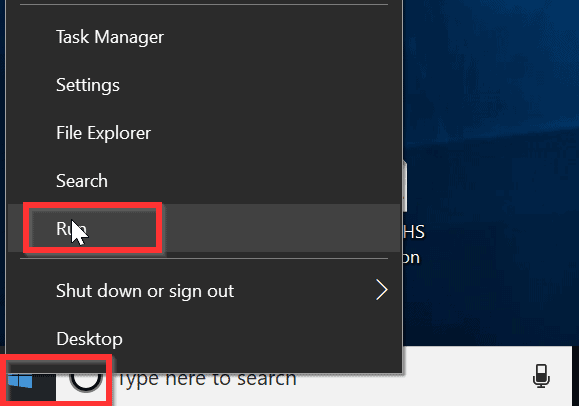 Open Run command to