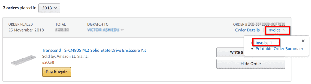 print amazon order invoice
