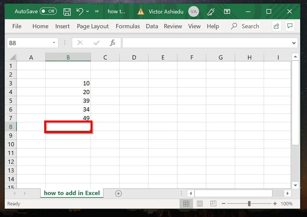 How to add in Excel with AutoSum