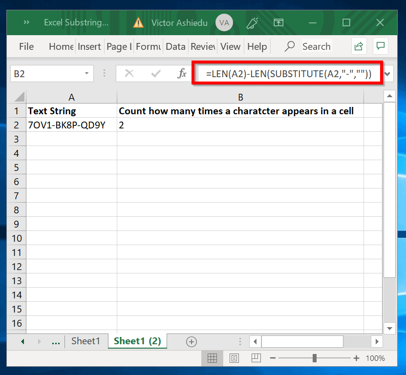 Count How Many Times Substring Appears in Excel