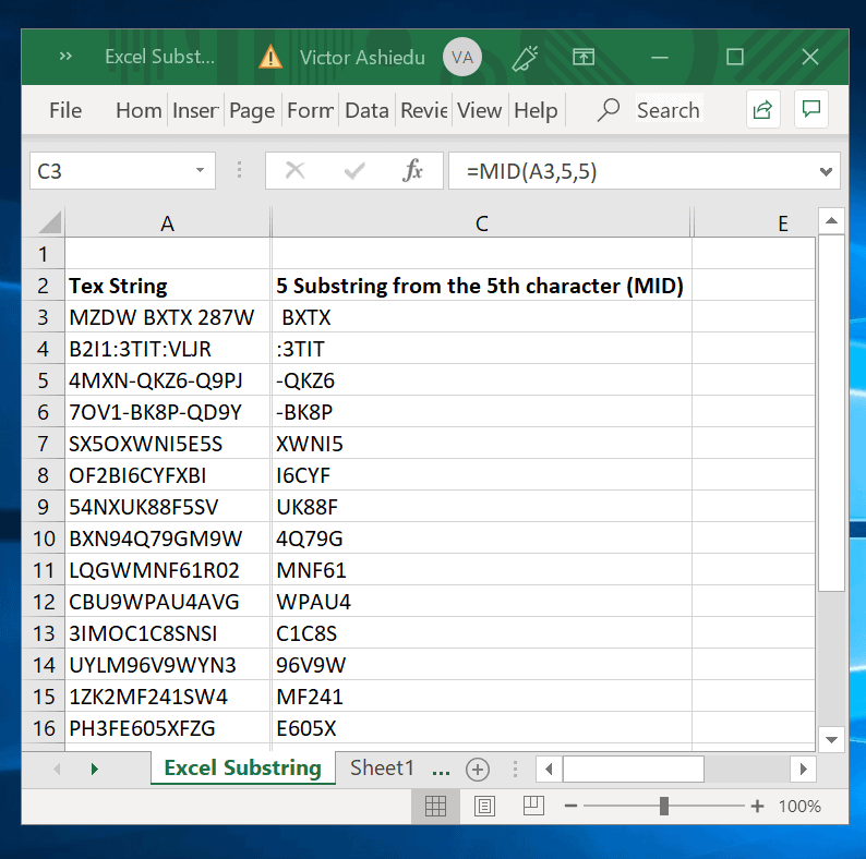 How to Get Excel Substring Within a String (MID)