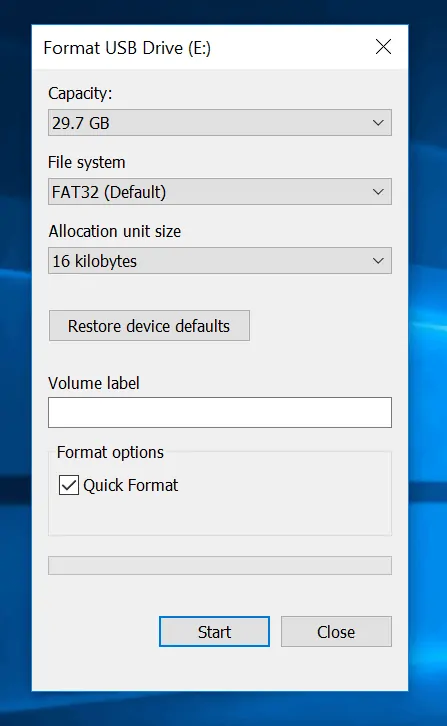 Dual Boot Ubuntu and Windows 10 - format USB stick