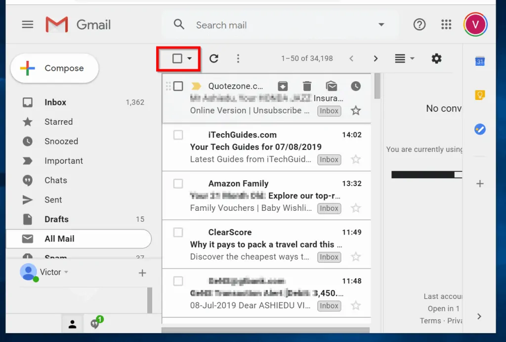 gmail mark all as read - click All Mails