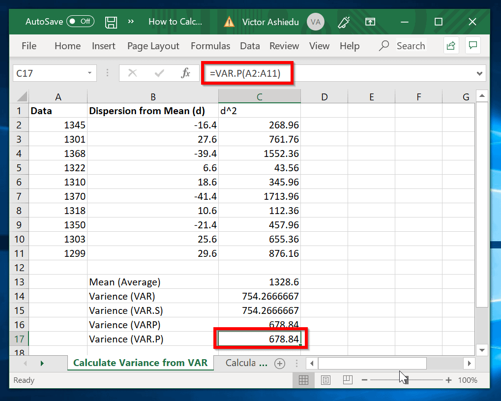 How to Calculate Variance in Excel - Itechguides