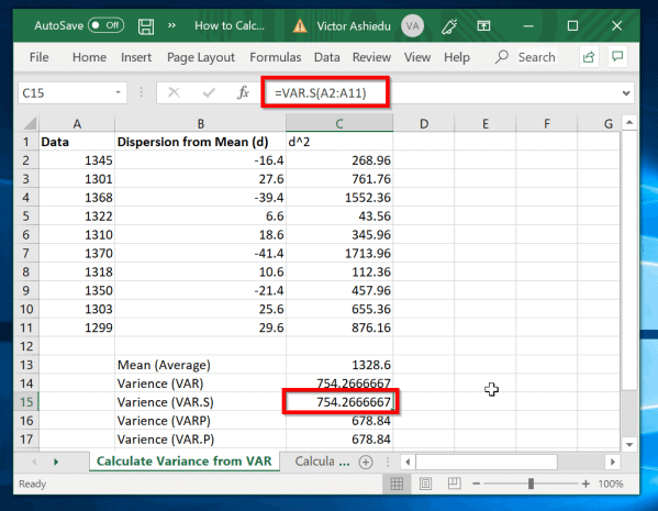 How To Calculate Variance In Excel