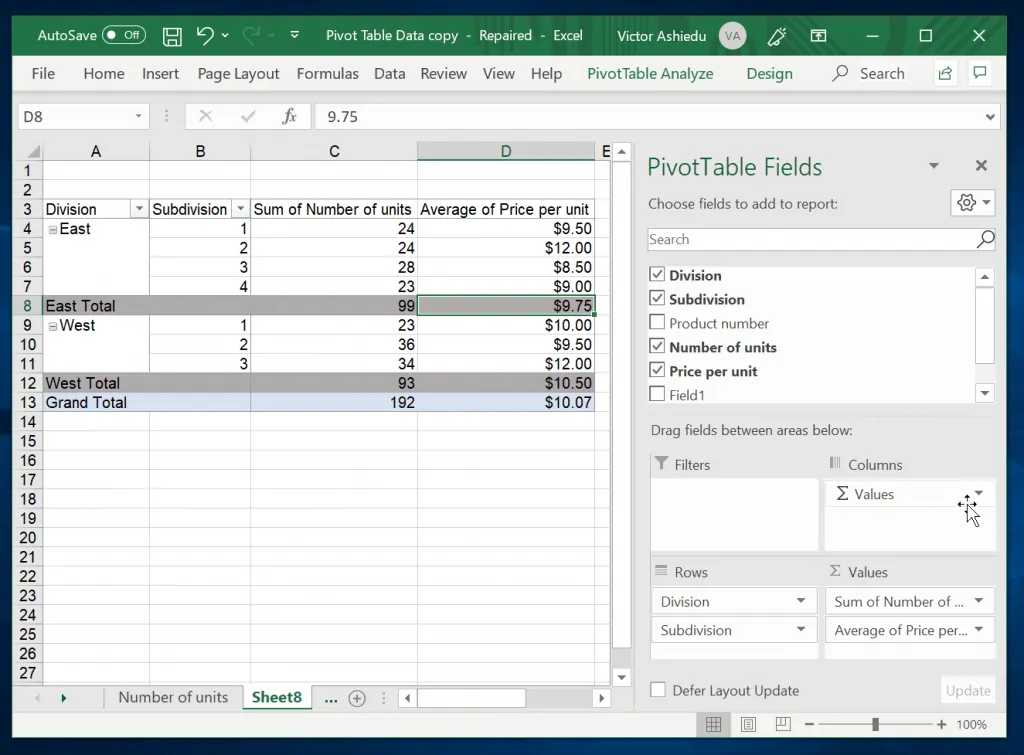 How to Customize a Pivot Table in Excel - finished Pivot Table sample