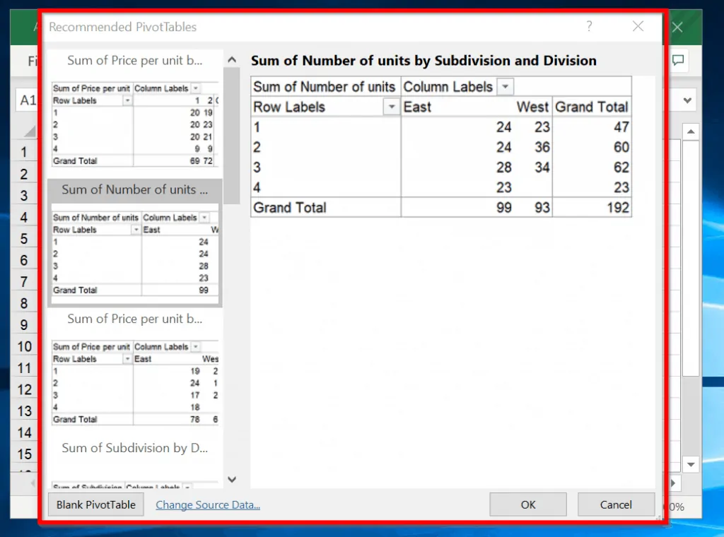  How to Make a Pivot Table With Excel Recommended PivotTables - select a Recommended PivotTable