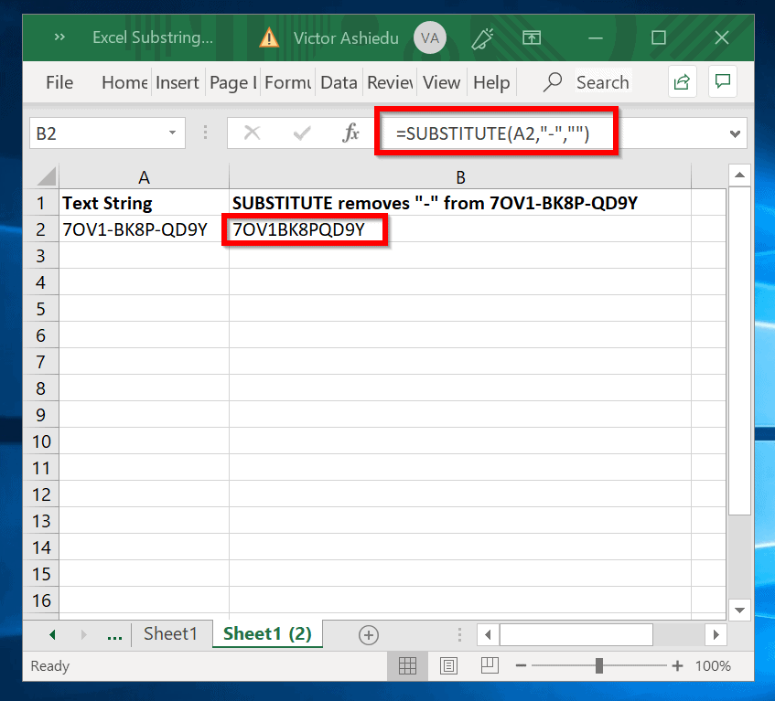 Count How Many Times Substring Appears in Excel - SUBSTITUTE removes all of the characters being counted in the source text