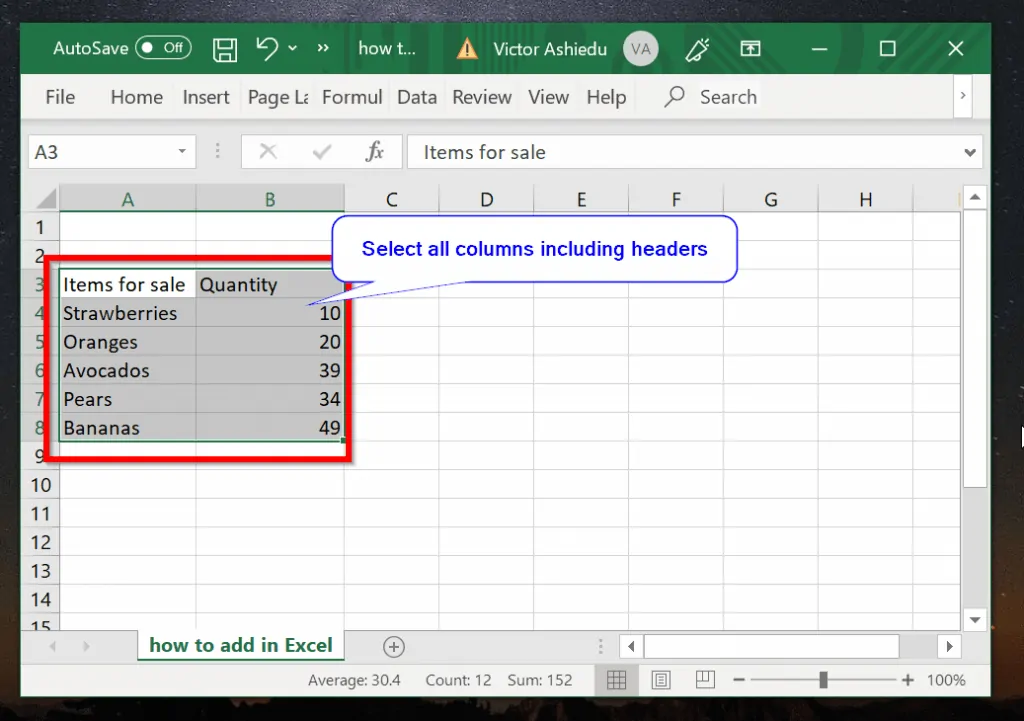 Use Excel Table to Add Only Filtered Values
