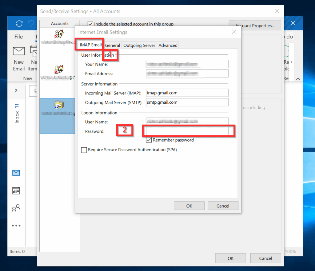 how to change outlook email password