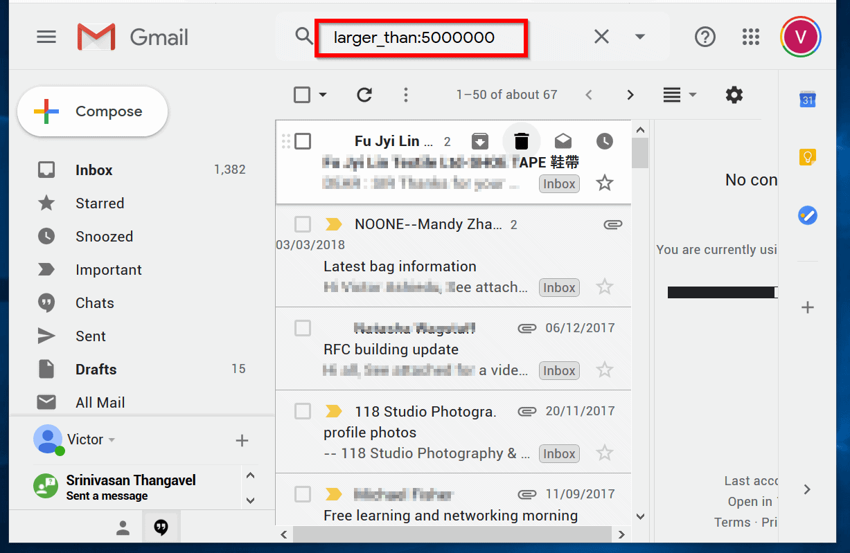 how to search big size mail in gmail