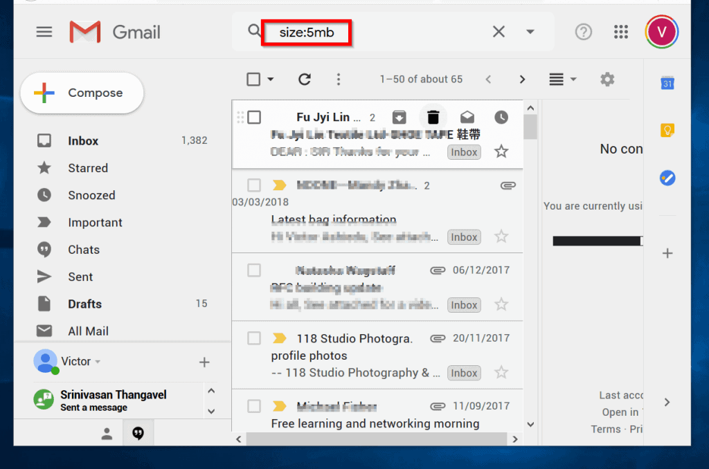 Sort Gmail by Size using Size operator