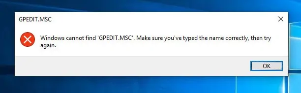 Windows Cannot Find GPEDIT.MSC error message on Windows Home