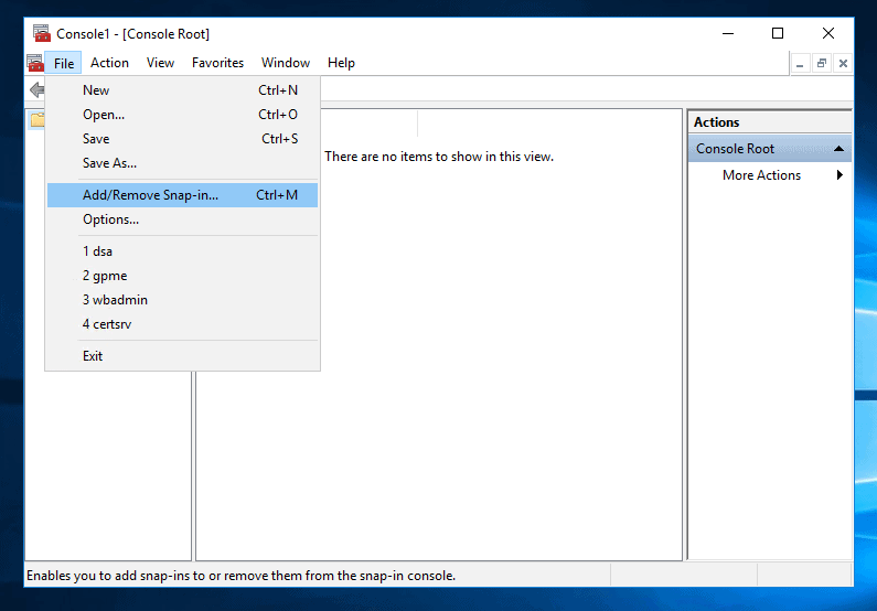 Add/remove snap-in in MMC