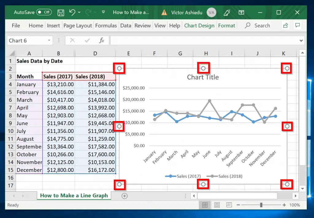 Click on the line graph in Excel to highlight it. 