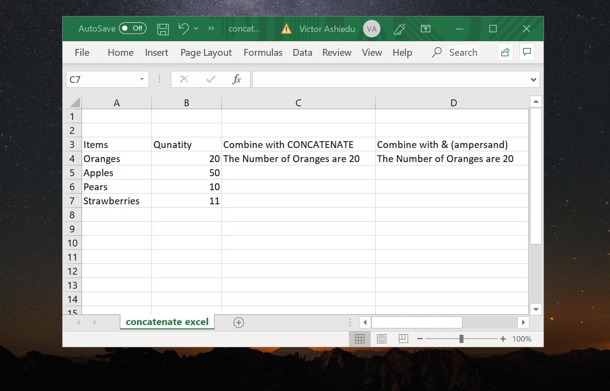 concatenate excel