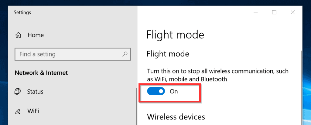 How to Fix Mobile Hotspot Greyed Out on Windows 10 - turn fligh mode off