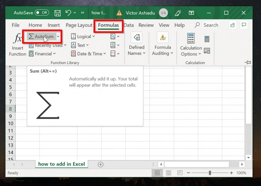  How to Add Columns in Excel with AutoSum