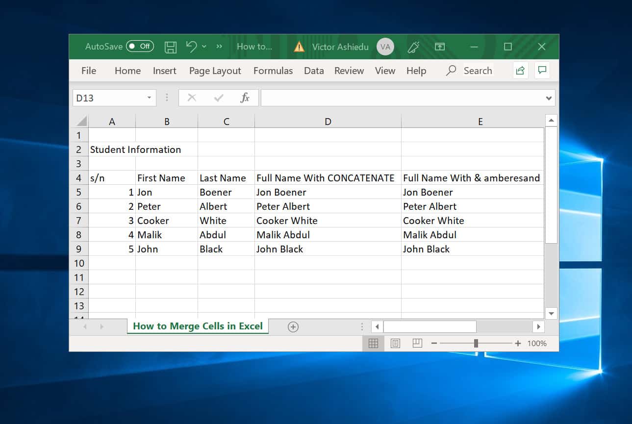 how to merge cells in excel