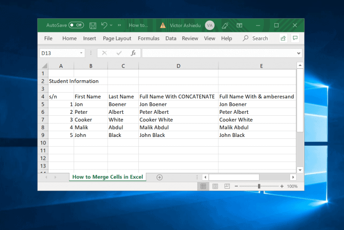 keep all text when merging cells in excel