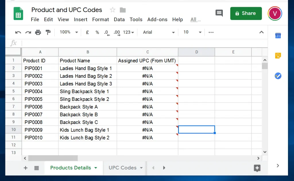 VLOOKUP in Google Sheets Examples - product details Google sheet