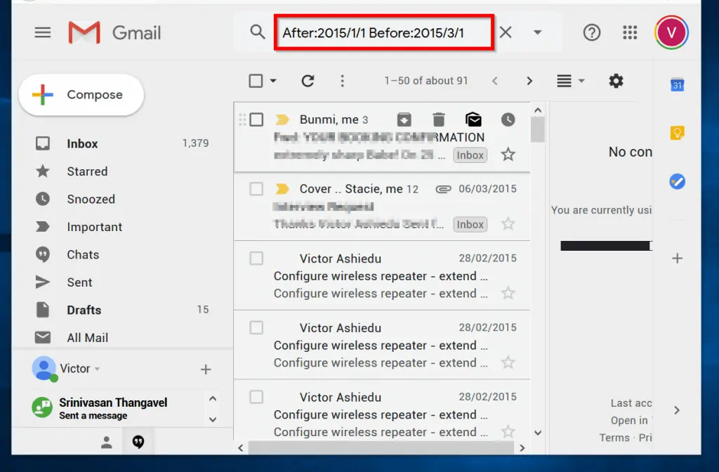 search Gmails by date - after but before a certain date