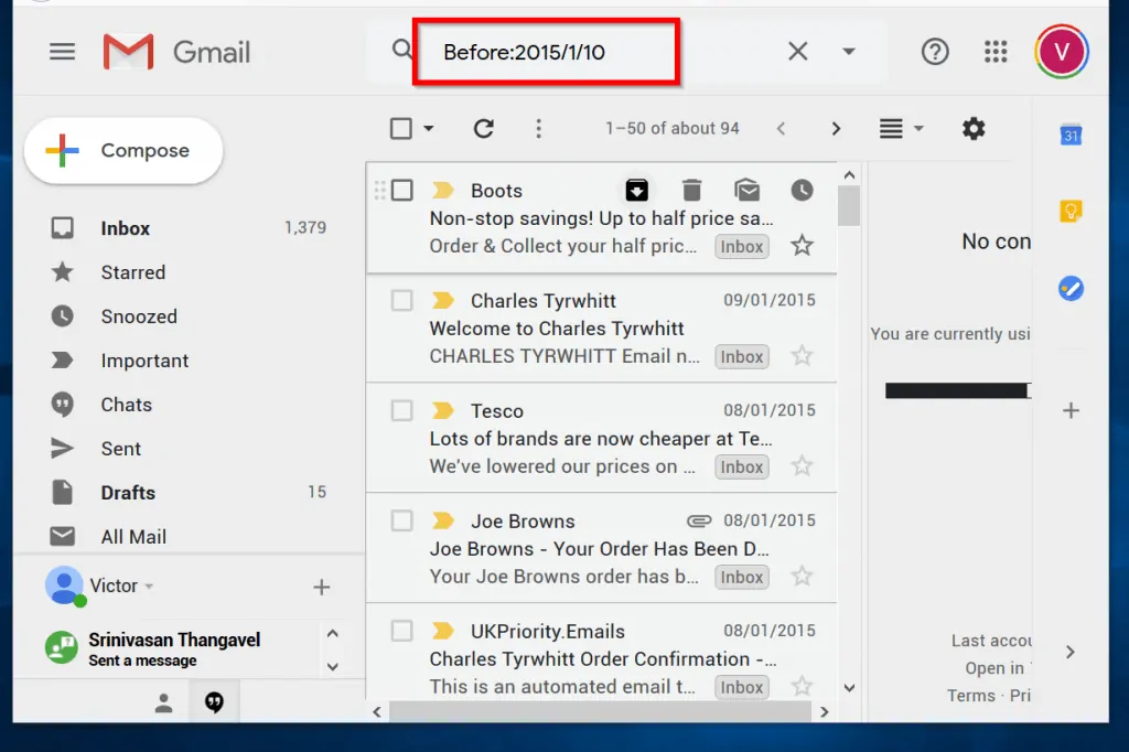 Search Gmail for Emails Before a date