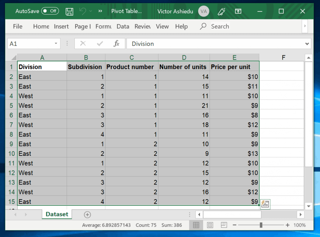 How to Make a Pivot Table With Excel Recommended PivotTables - select data including column headers