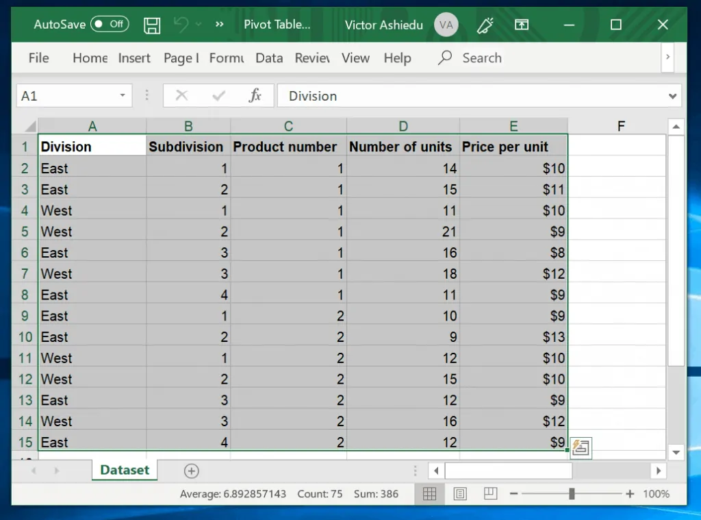  How to Make a Pivot Table With Excel Recommended PivotTables - select data including column headers