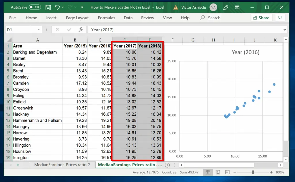 How to Make a Scatter Plot in Excel with Multiple Data Sets - Select the next sets of data you wish to include into the Scatter plot in Excel