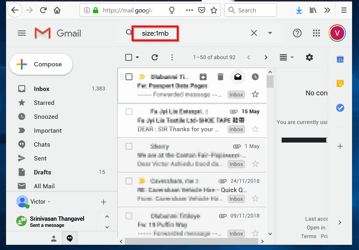 iphone mail sort by size