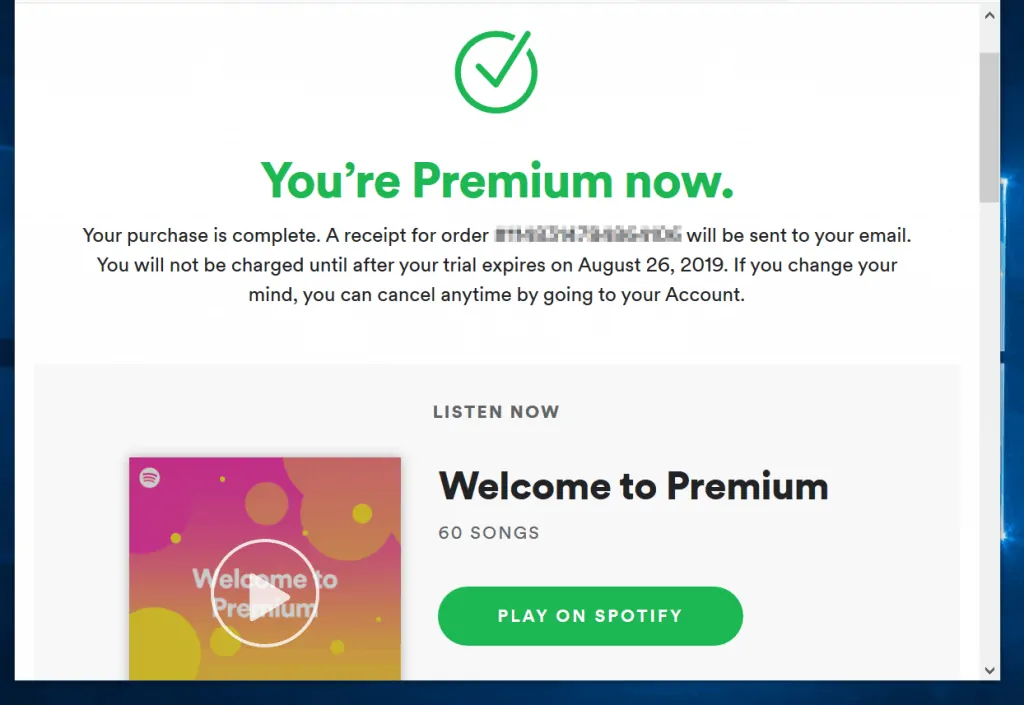 spotify subscription confirmation