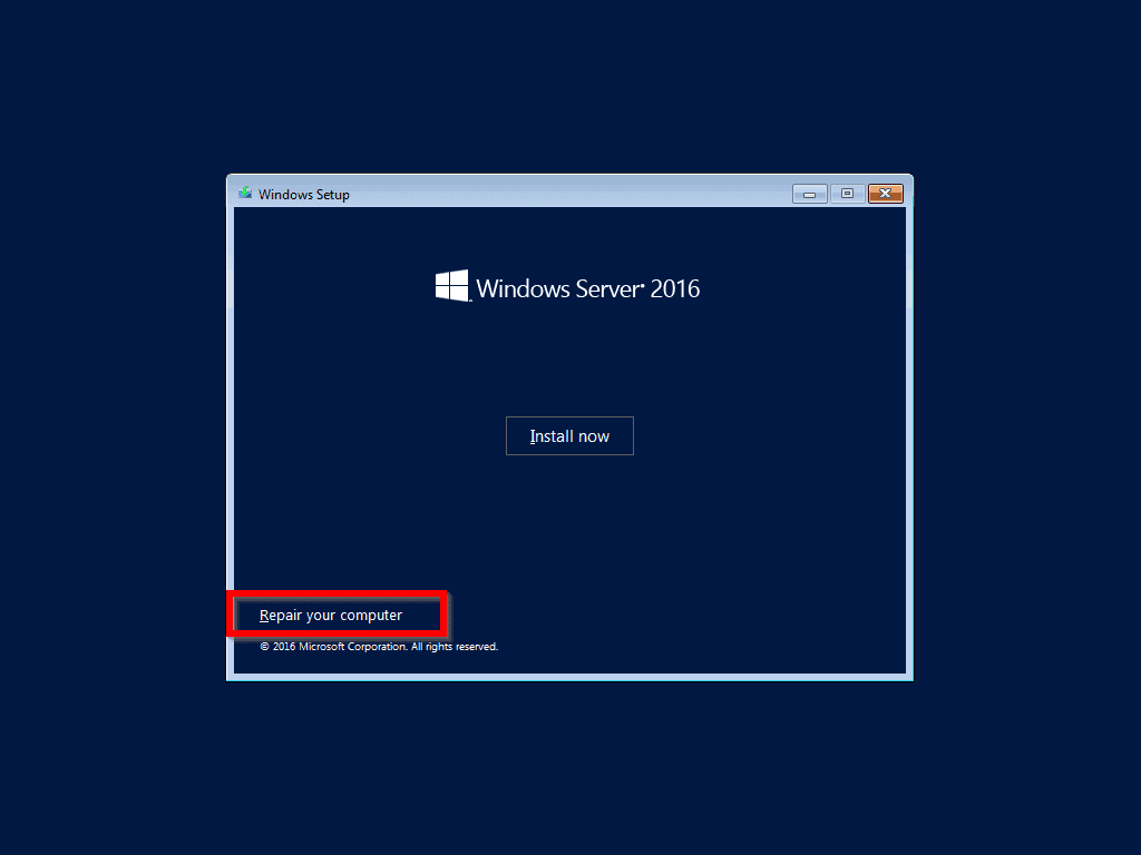 windows server 2016 recovery mode