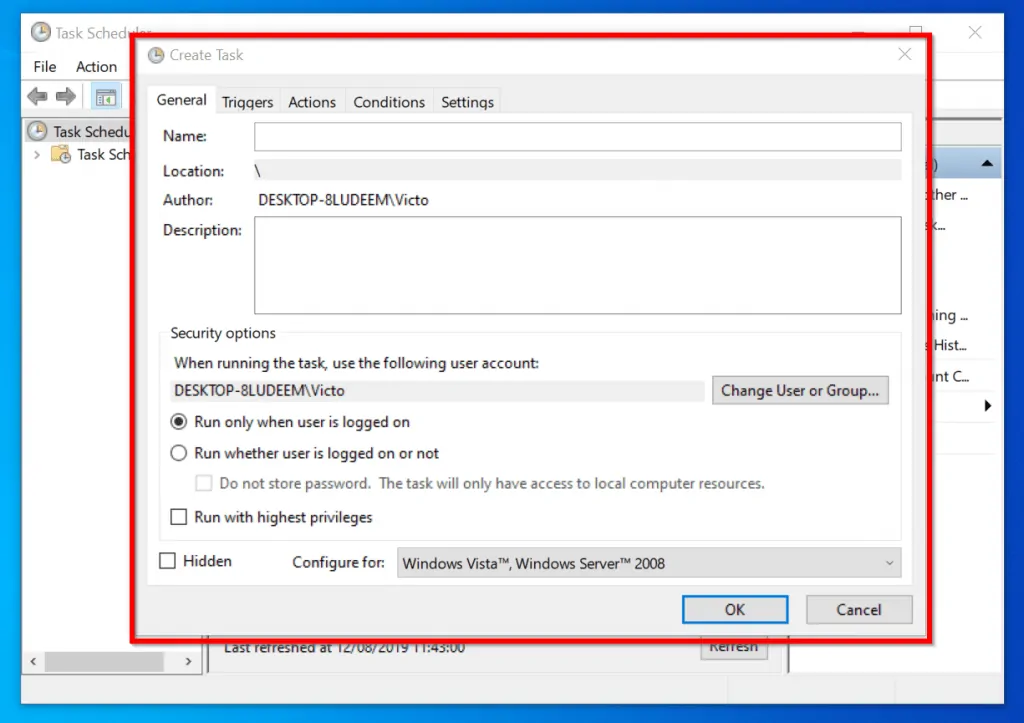 Steps to Schedule Windows 10 to Shutdown at Specified Time - create a new task