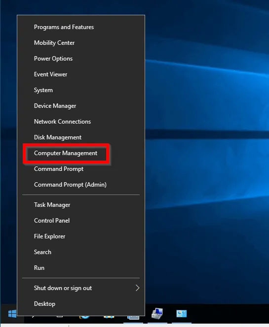 network discovery keeps turning off server 2016 - Right-click Windows Server 2016 start menu to open Computer Management