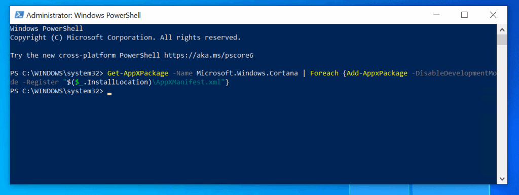 Windows 10 search not working problem - reinstall Cortana with Powershell
