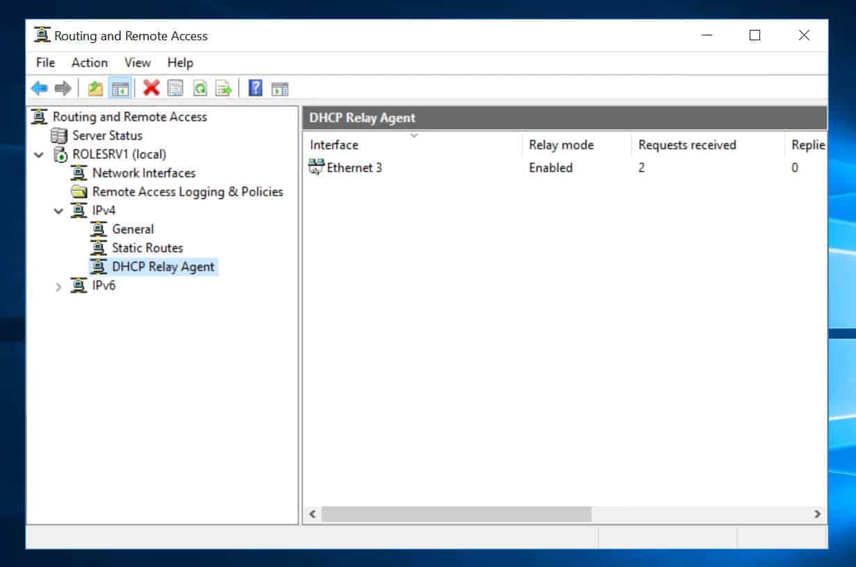 dhcp relay agent windows server 2016 not working
