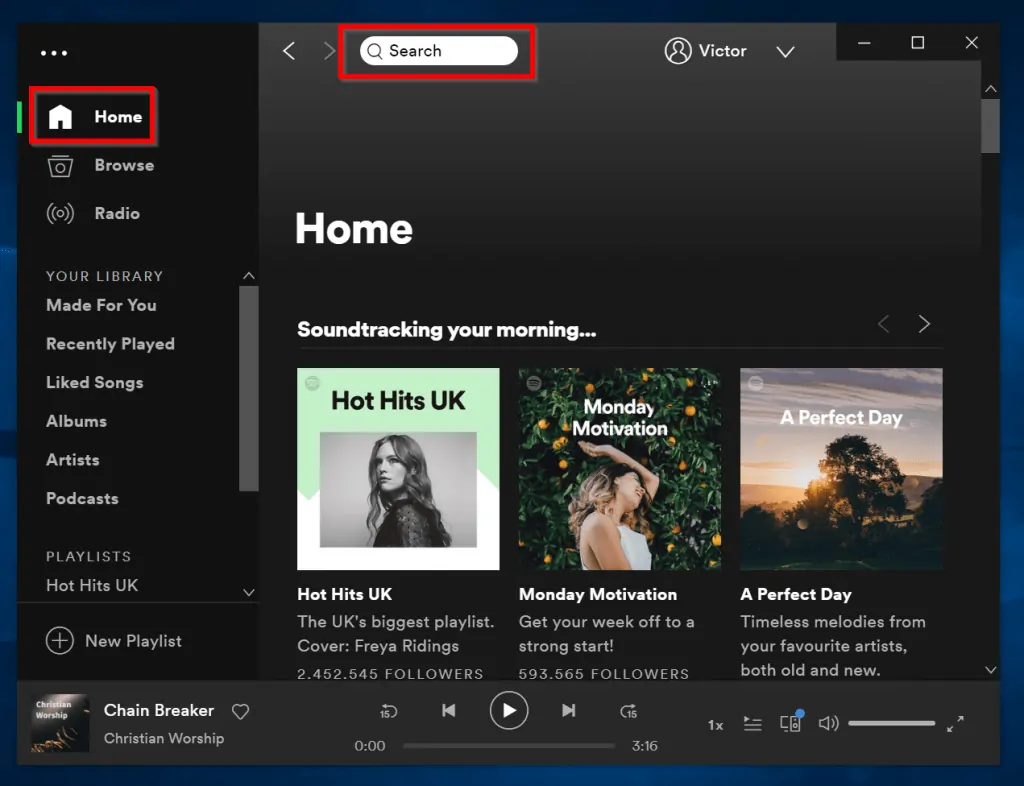 find spotify playlist using search on desktop app - step 1
