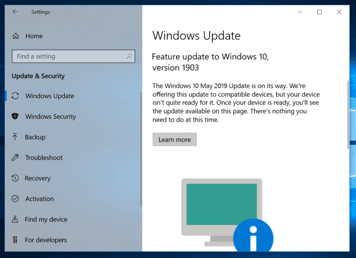how to install windows 10 1903 update manually