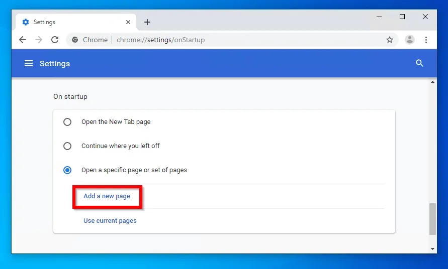 set homepage in chrome from Settings