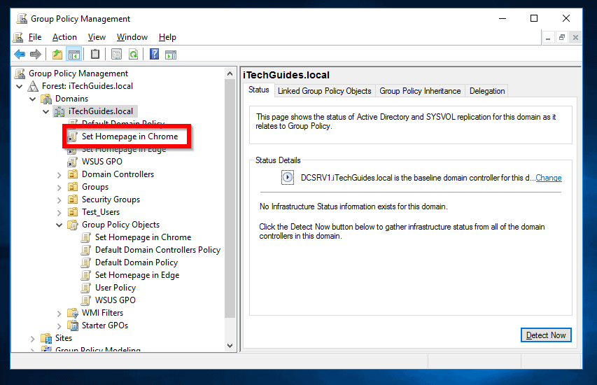 set homepage in chrome - GPO linked to the domain container