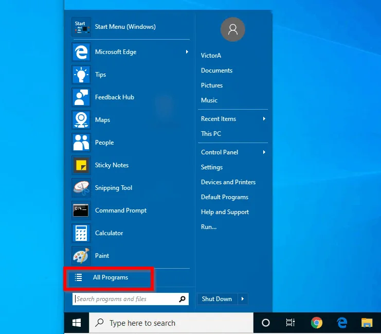 Windows 10  "All Programs" Now Appears Like Windows 7