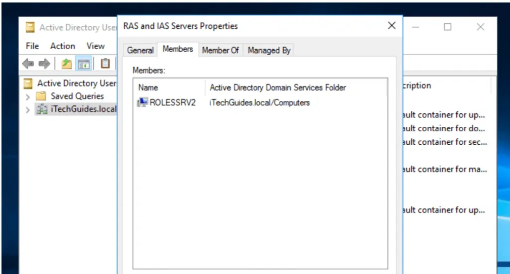 Add the VPN Server to the RAS and IAS Servers AD Security group 