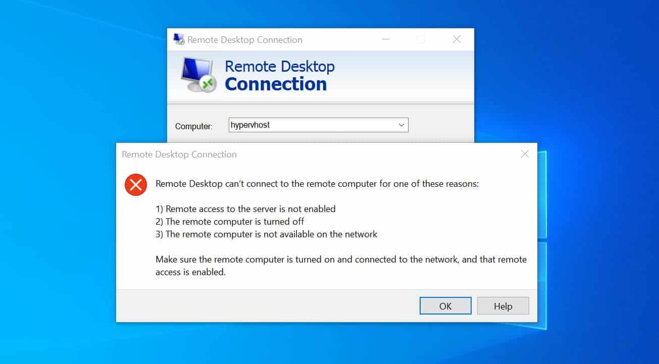 microsoft remote desktop connection not on network